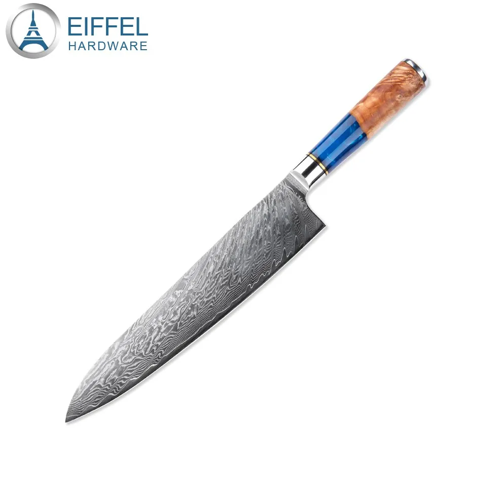 OEM 67 Layer Vg10 Damascus Steel Kitchen Knife Set Damascus Knife Set with Wood&Resin Integrated Handle