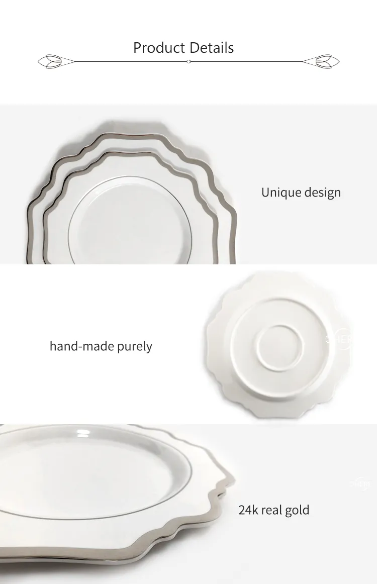 Ohere 13-Inch White Ceramic Charger Sliver Rim Porcelain Charger Plate for Wedding&Party&Festival