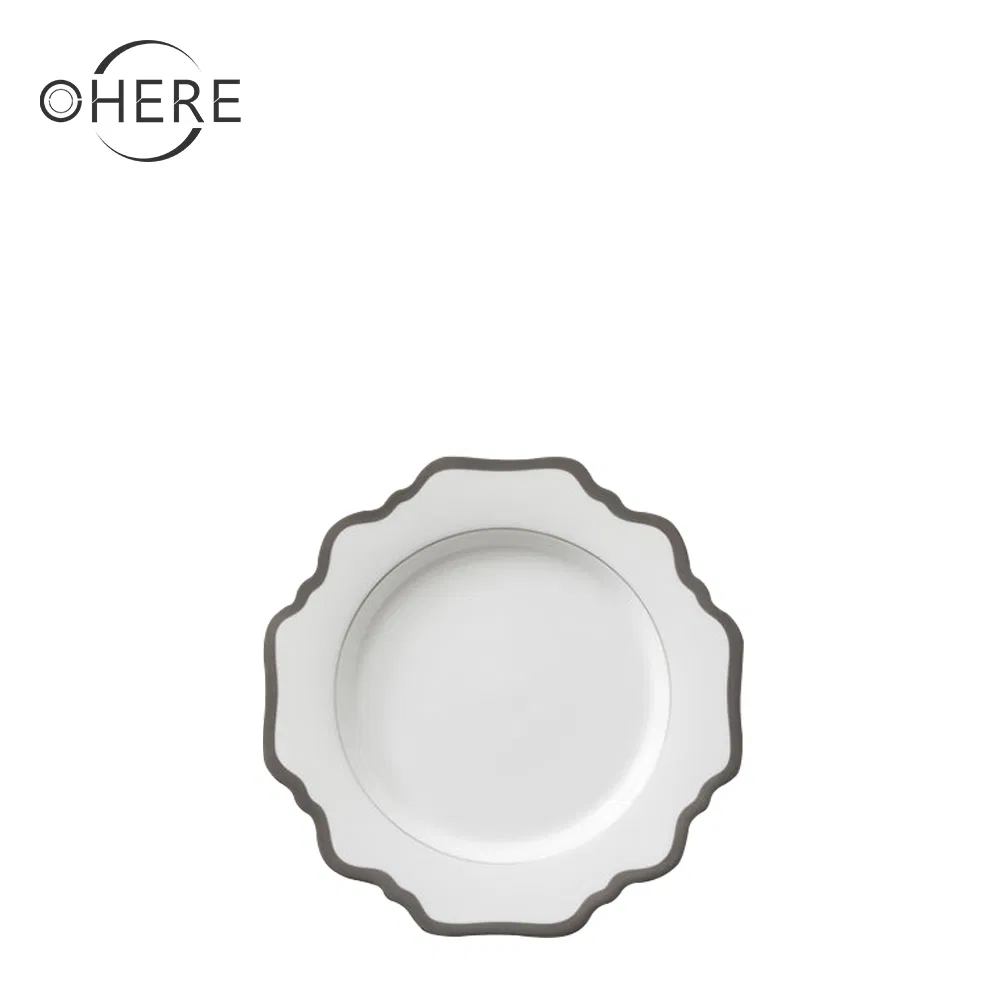 Ohere 13-Inch White Ceramic Charger Sliver Rim Porcelain Charger Plate for Wedding&Party&Festival