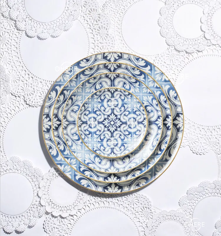 Ohere Ceramic Tableware Porcelain Plate 10.5-Inch Round Dinner Plate