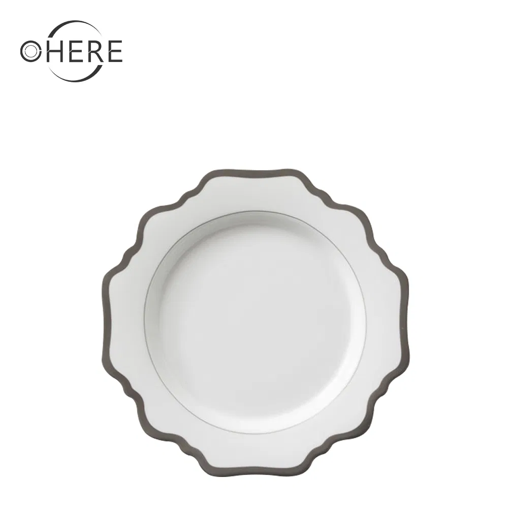 Ohere White Sunflower Ceramic Charger Plate Sliver Rim Porcelain Dinner Plate Wedding 4PCS Dinner Set