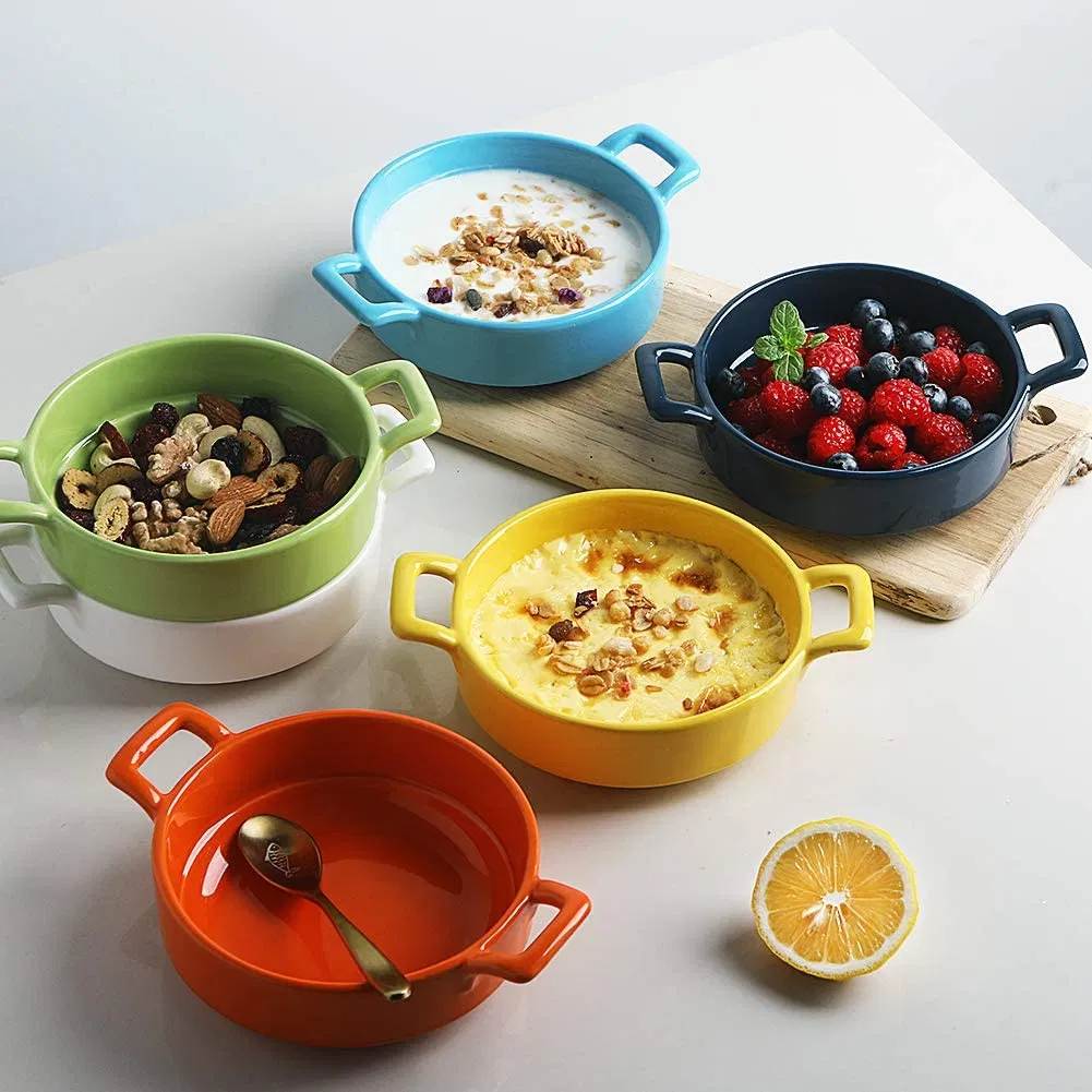 Porcelain 10 Ounce Ramekins, Round Double Handle Souffle Dishes for Baking, Creme Brulee, Ice Cream, Pudding Porcelain 10 Ounce Ramekins, Round Double Handle Souffle Dishes for Baking, Creme Brulee, Ice Cream, Pudding