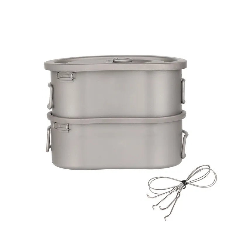 Pure Titanium Army Portable Lunch Box Camping Mess Tin Multifunctional Hanging Pot Cooker