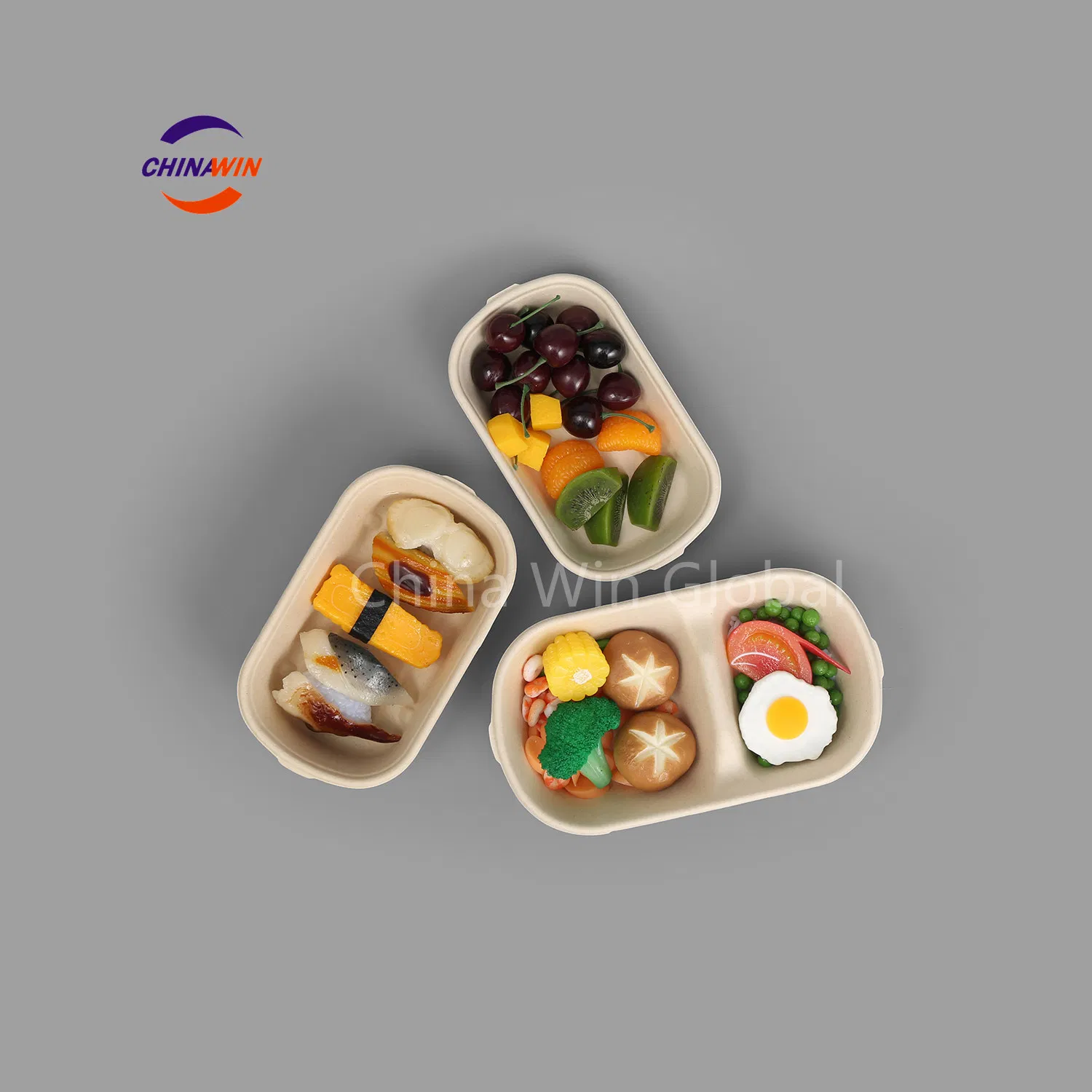 Qualified Sugarcane Tableware Compartment Take Away Food Box 850ml 2cp