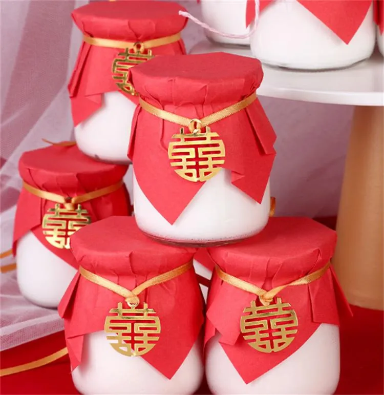 Red Double Wedding Dessert Table Decoration Card Cake Insert