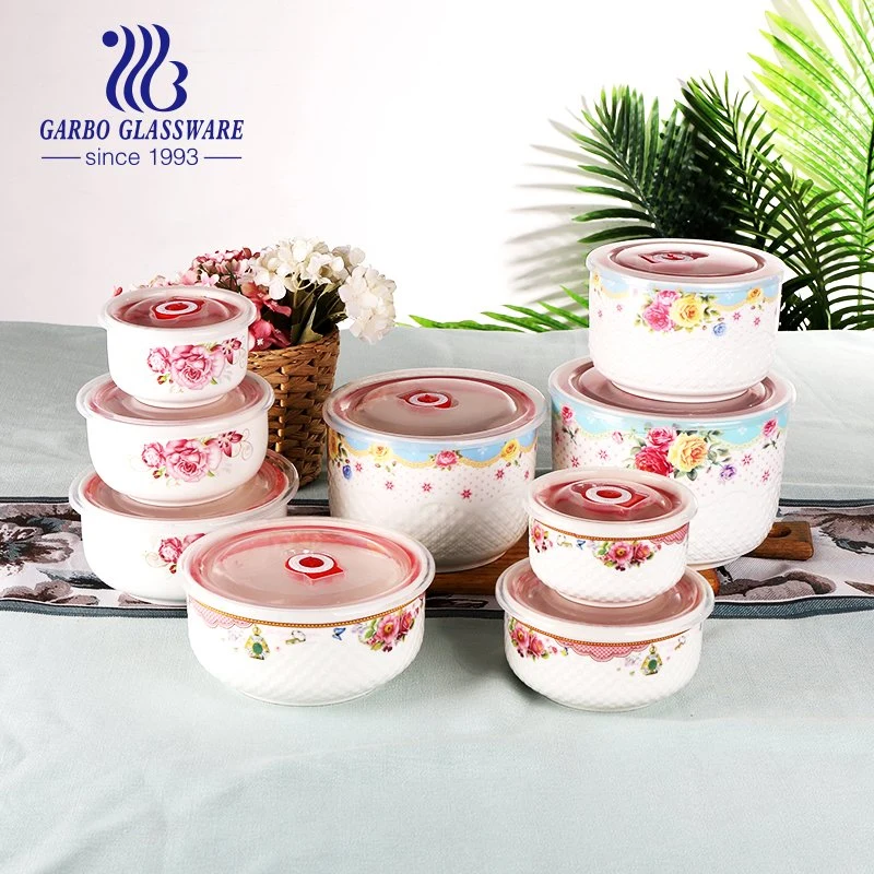 Refrigerator Use Bowl Set Heat Resistant Ceramic 3 PCS Bowl Set with Air-Tight Lid Stoneware Tz3-Tc13001-Hcs-144A