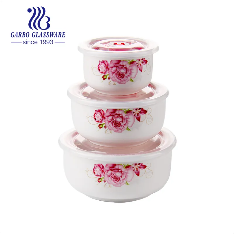 Refrigerator Use Bowl Set Heat Resistant Ceramic 3 PCS Bowl Set with Air-Tight Lid Stoneware Tz3-Tc13001-Hcs-144A