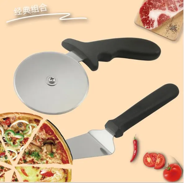 Round Metal Pizza Peel with PP Handle and Pizza Cutter Wheel & Pizza Shovel for Serving Food