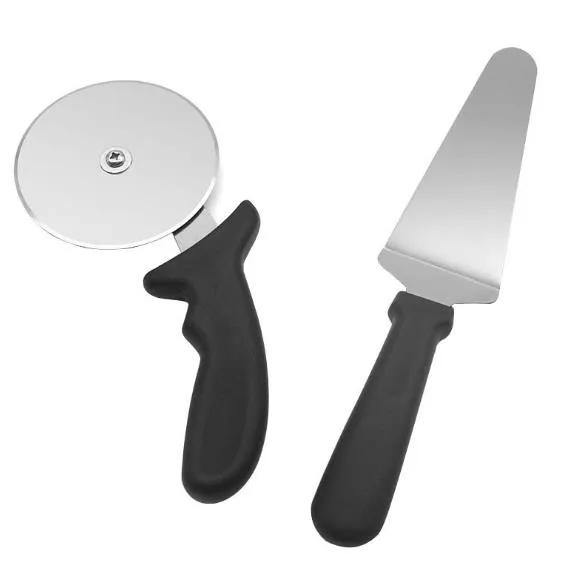 Round Metal Pizza Peel with PP Handle and Pizza Cutter Wheel & Pizza Shovel for Serving Food