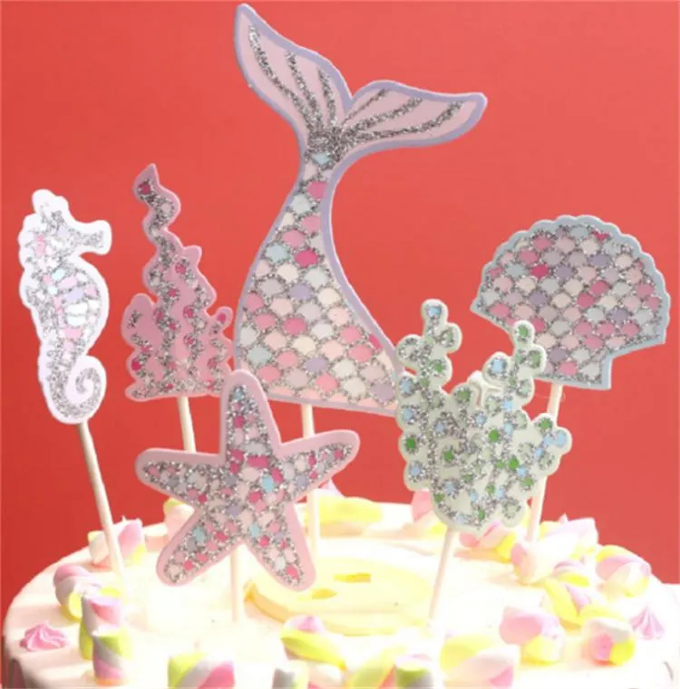 Sequin Mermaid Tail Cake Toppers Shiny Reusable Reversible Cupcake Toppers