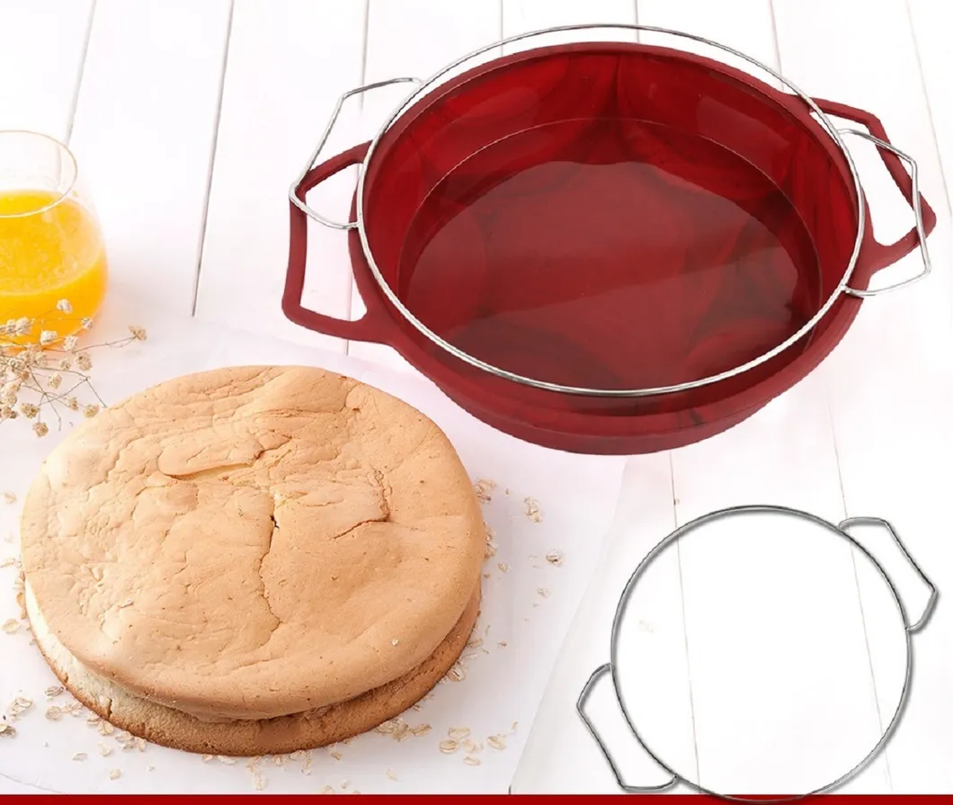 Silicone Cake Pan Baking Mold with Handles, Large Round 9 Inch, Steel Frame to Anti-Deformed Esg17249