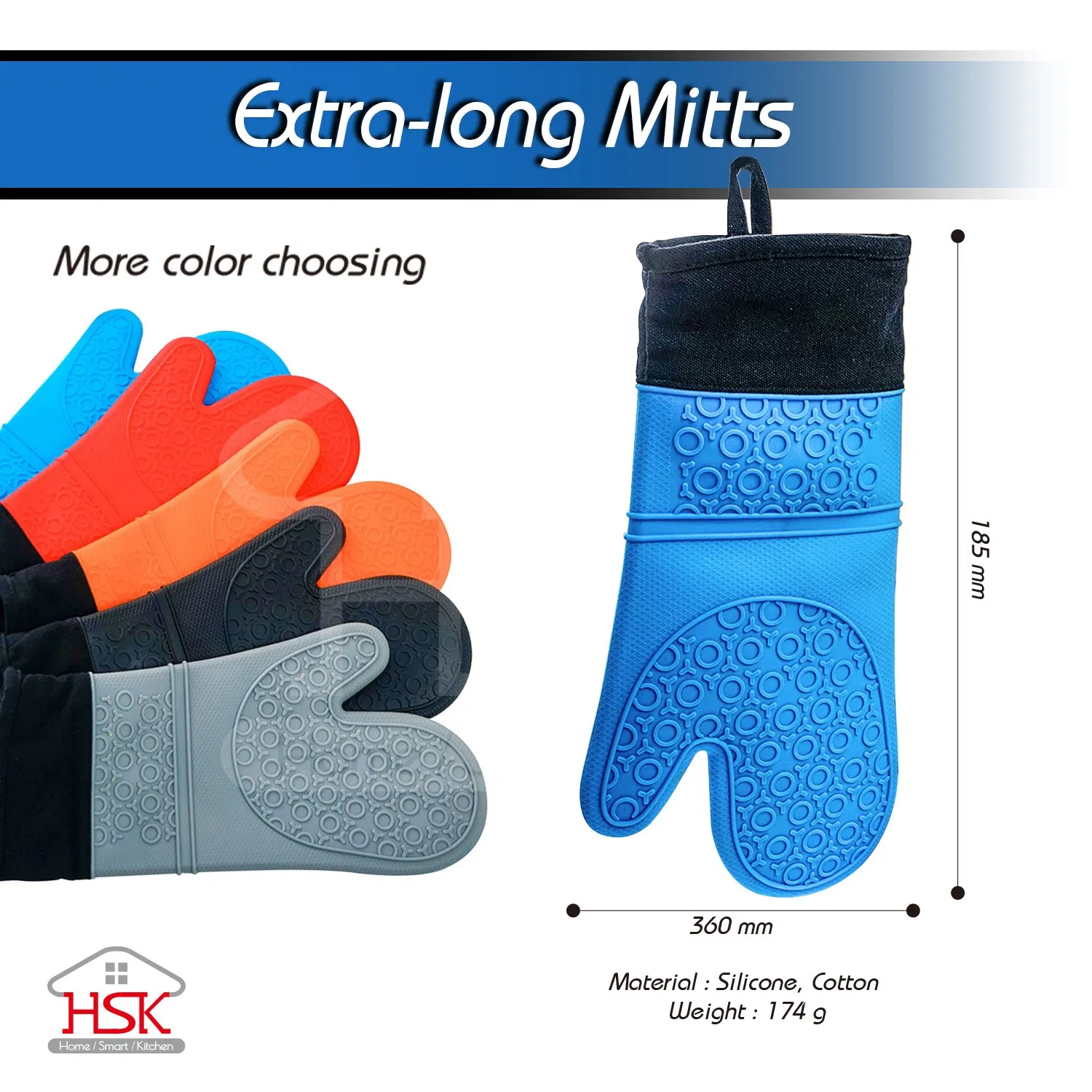 Silicone Extra Long Mitts for Oven Pot Heat Resistant Gloves