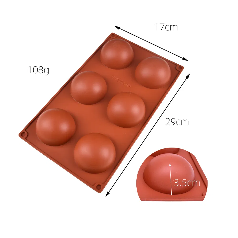 Source Factory Custom 6 Semicircle Silicone Cake Mould 6 Hole Pudding Mould Baking Mould Hemisphere Chocolate Mould High Temperature Resistance