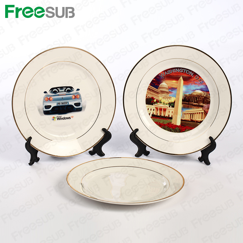Sublimation Blank Double Gloden Rim Ceramic Plate for Heat Transfer Printing Sublimation Blank Double Gloden Rim Ceramic Plate for Heat Transfer Printing