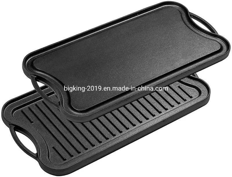 Two Burner Griddle Double Sided Plate Cast Iron Stove Top Grill Reversible Pan