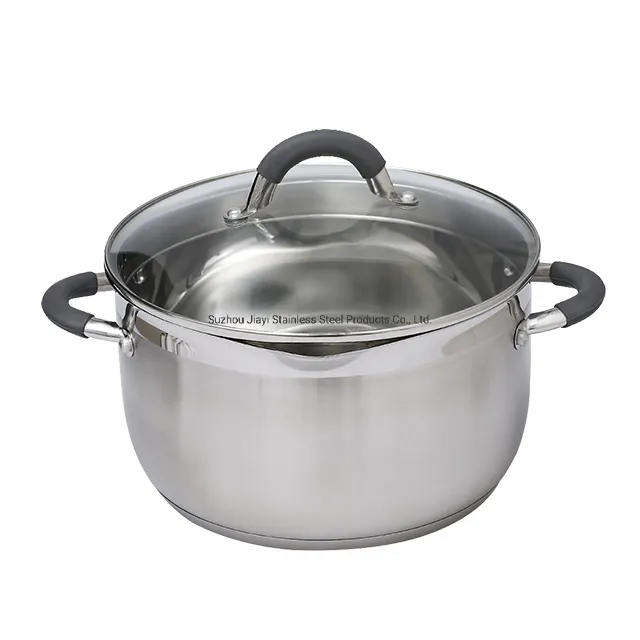 Visible Flat Glass Lids Stainless Steel Pot SUS304 Cookware Sets Food Casserole Camping Pot Cookware