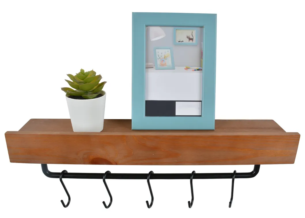 Wall Mounted Bedroom Floating Ledge Shelf 17 Inch with 5 Hooks