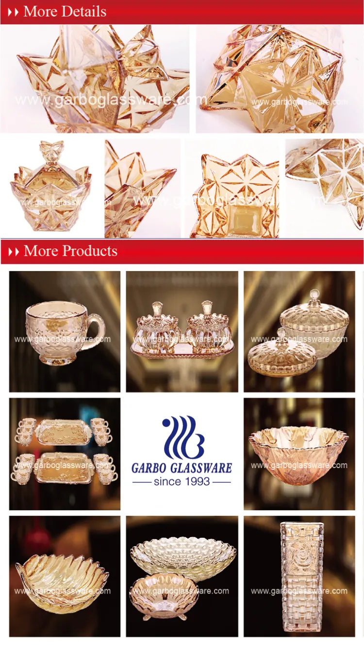 Wedding Decorative 15inch Golden Glassware Glass Fruit Plate with Ion Plating