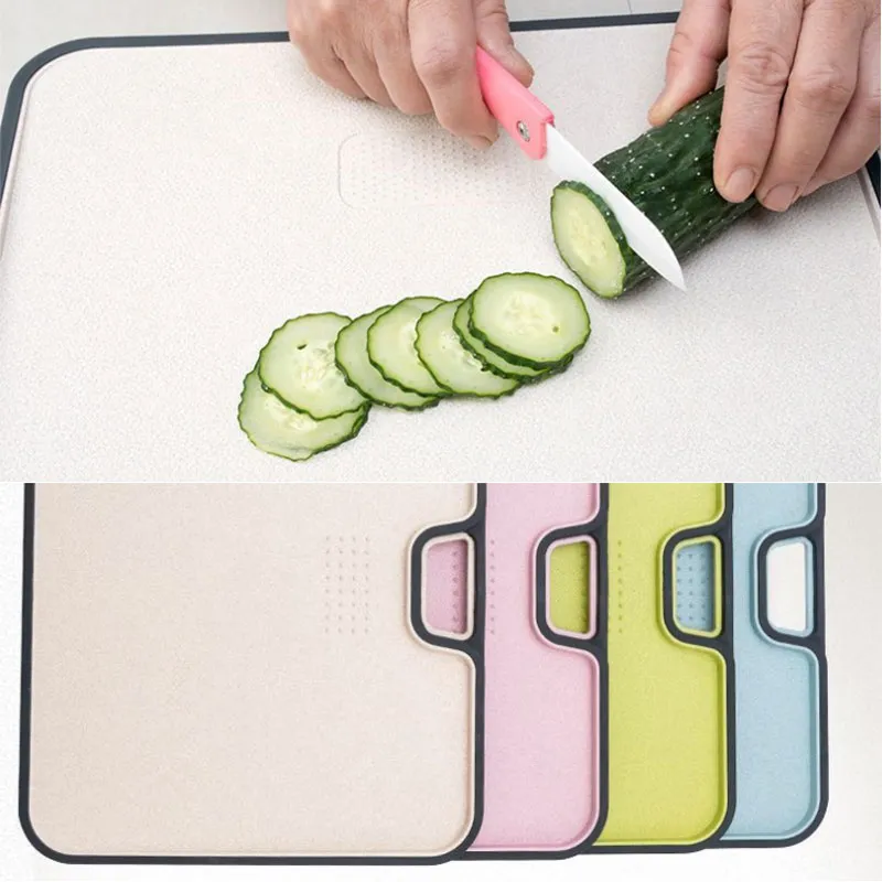 Wheat Straw Kitchen Spillproof Double-Sided Plastic Vegetables Fruit Cutting Board