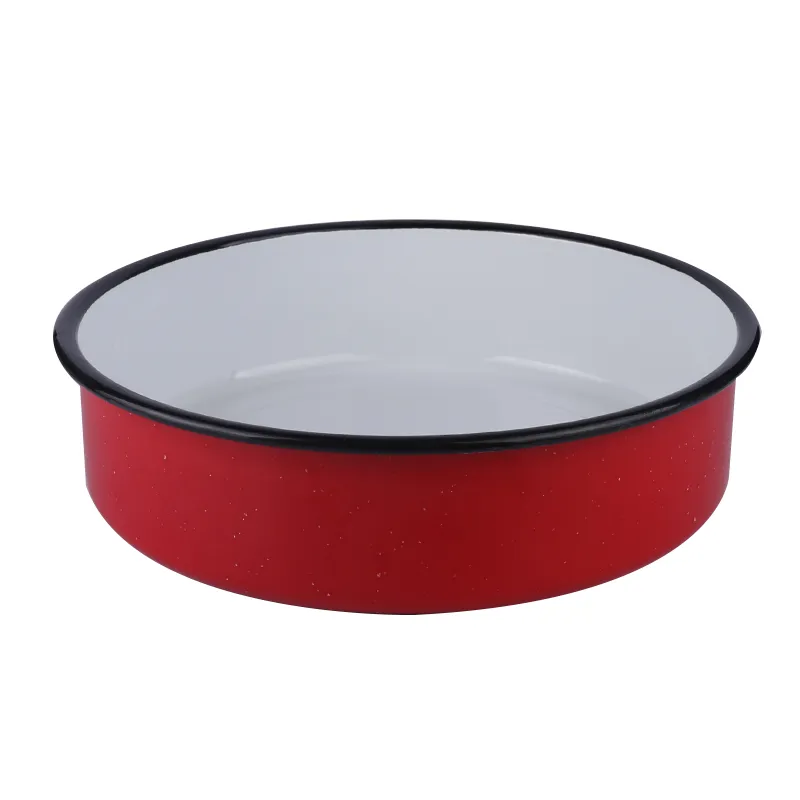 White Round Rolled Rim Metal Cake Mould Enamel Bakeware Carbon Steel Cake Pan