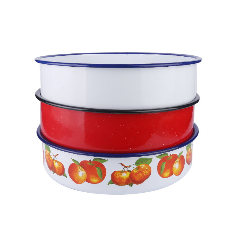 White Round Rolled Rim Metal Cake Mould Enamel Bakeware Carbon Steel Cake Pan
