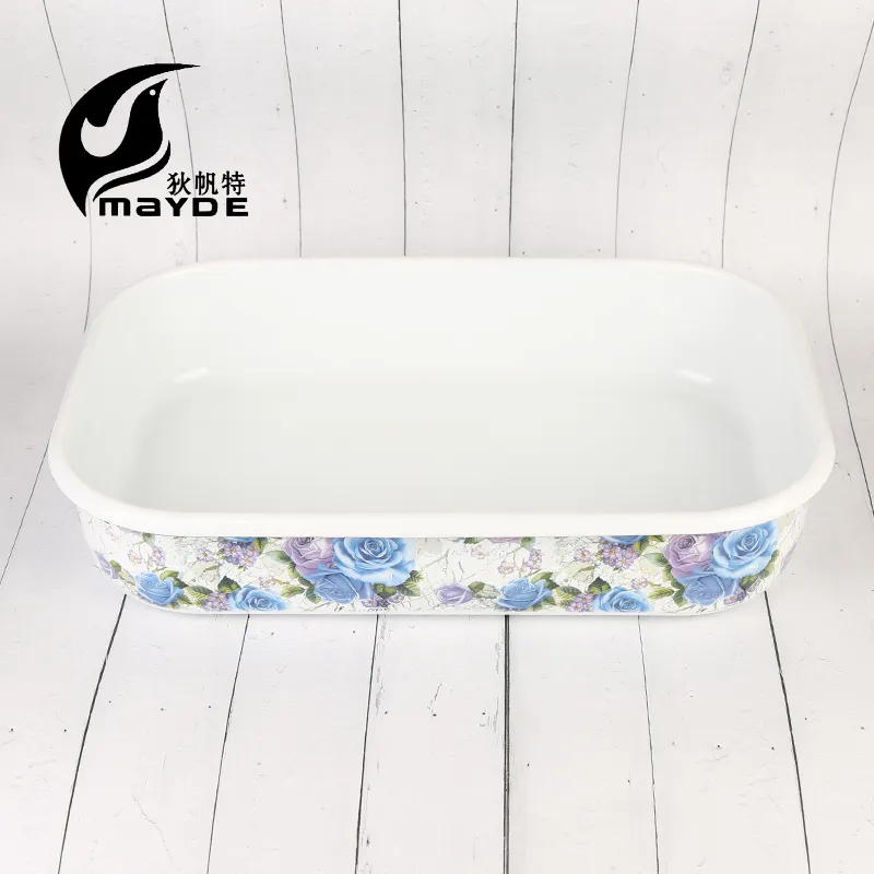 Wide Side Pan Rectangle Bread Pan Carbon Steel Baking Tool BBQ Pan Enamel Baking Oven Tool