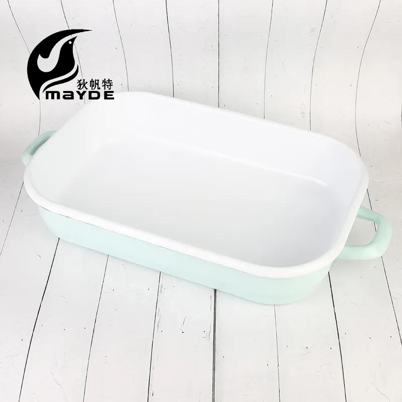 Wide Side Pan Rectangle Bread Pan Carbon Steel Baking Tool BBQ Pan Enamel Baking Oven Tool