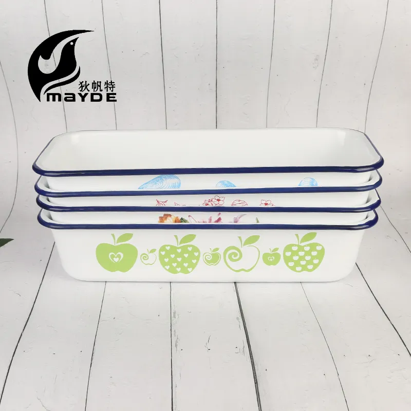 Wide Side Pan Rectangle Bread Pan Carbon Steel Baking Tool BBQ Pan Enamel Baking Oven Tool