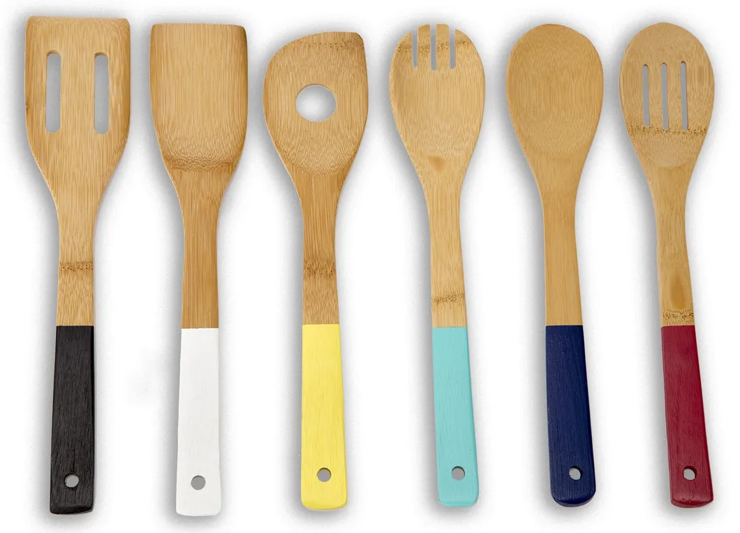 Wooden Kitchen Accessories Set Utensil 6 Piece Bamboo Cooking Utensils with Holder